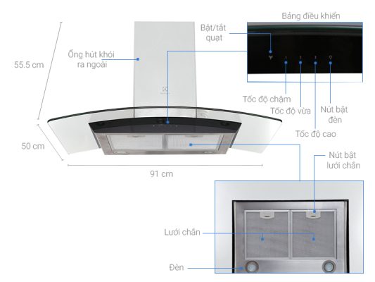 Hút mùi kính cong Electrolux EFC936GAR
