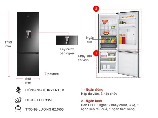 Tủ lạnh Electrolux EBB3742M-H