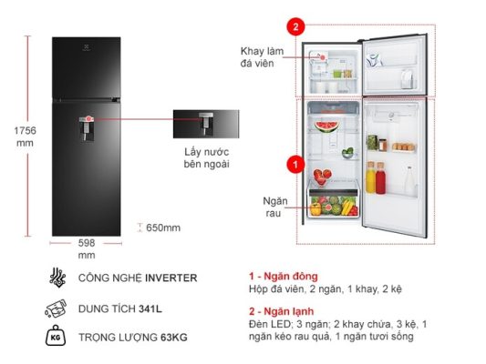 Tủ Lạnh Electrolux ETB3760M-H