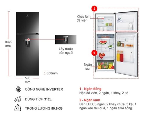 Tủ lạnh Electrolux ETB3440M-H