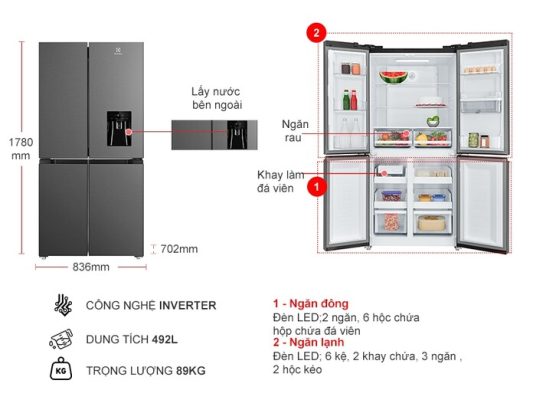 Tủ Lạnh Electrolux Lít EQE4960A-B